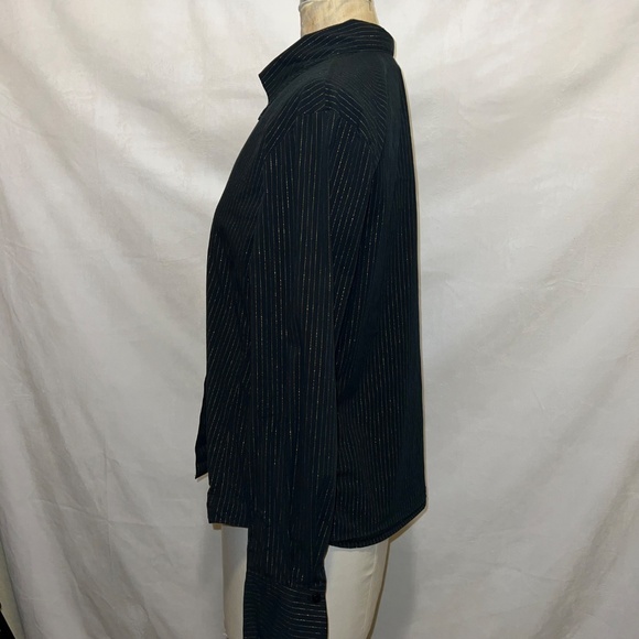 Black button down blouse‎ with gold shimmer stripes size Large - Picture 9 of 15